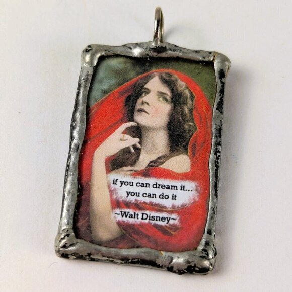 Vintage Jewelry - Vintage Artisan Dream Quote Metal Pendant